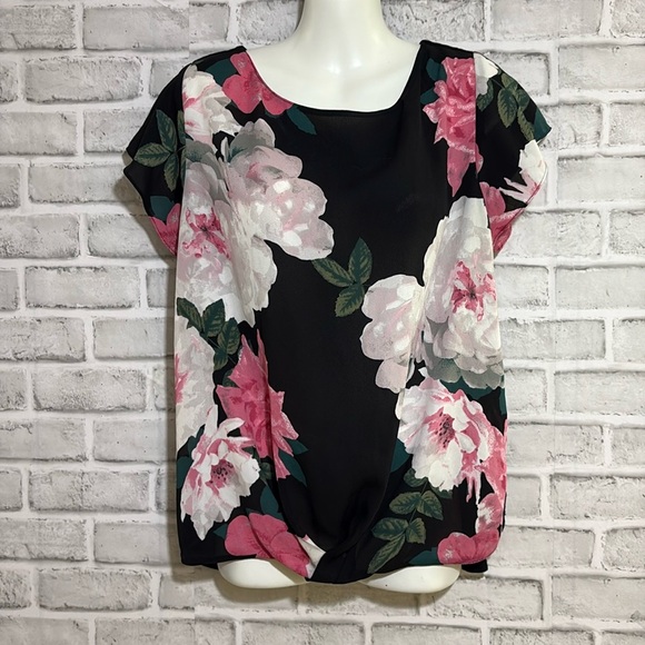 I-N-C international concepts Large blouse pink floral flowers large blouse black - Picture 1 of 5